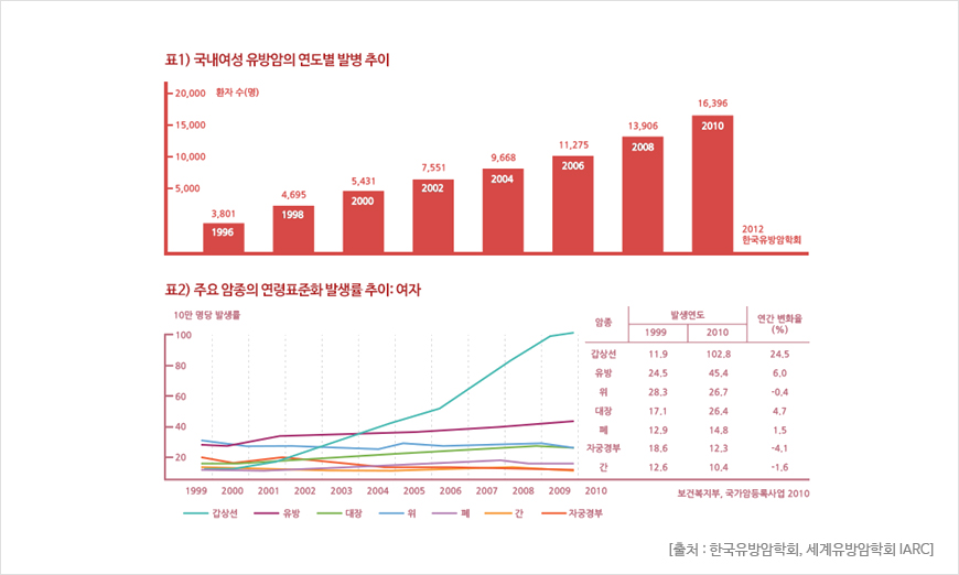 유방암의 발생 추이 및 생존율